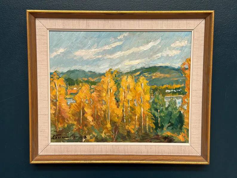 Original Swedish Oil on Panel – "Autumn Landscape" – Dated 1978 – Framed Period Piece – 50 × 42 cm (19.7" × 16.5")