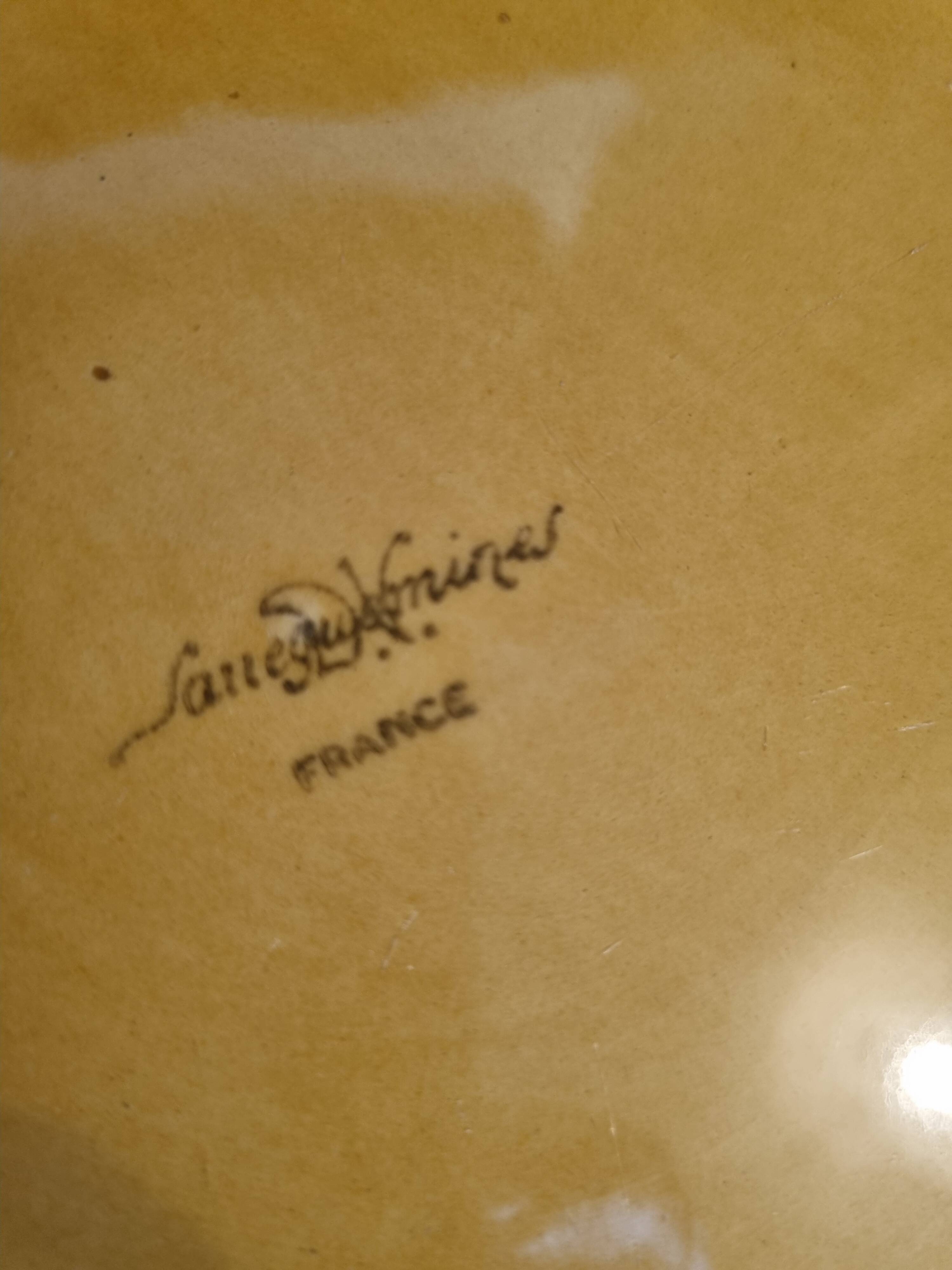 Vintage earthenware trivet from Sarreguemines Barbotine woven basket