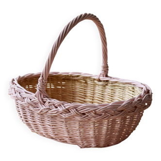 Vintage French wicker basket painted in candy pink