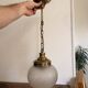Suspension Luminaire Globe Frosted Glass Engraved Brass Art Deco Vintage