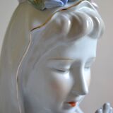 Virgin Mary statue bust in polychrome porcelain Virgin with crown of roses