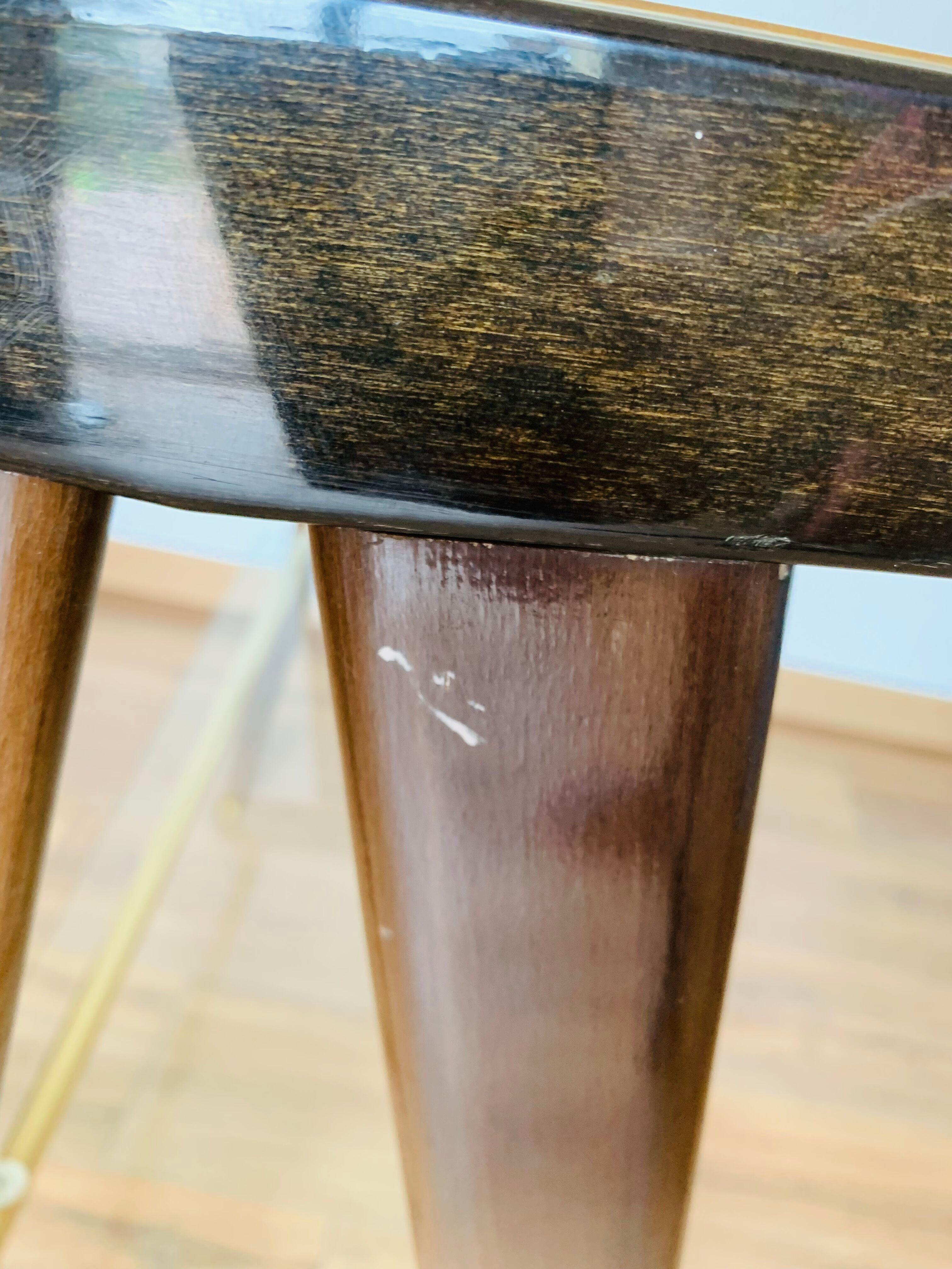 Vintage console in wood, glass and gold metal