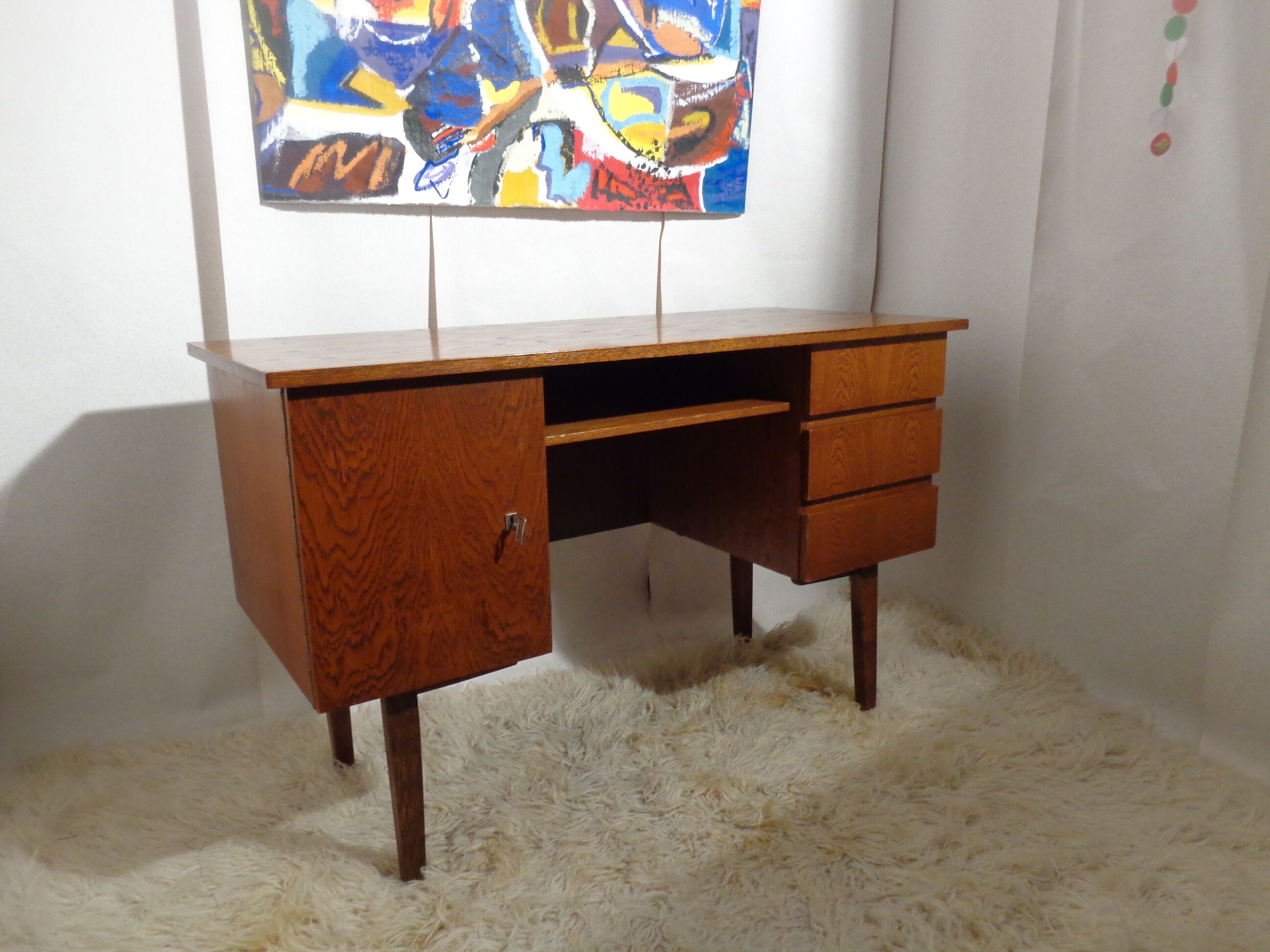 Scandinavian vintage office of the 60s light oak