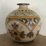 Vintage vase shaped terracotta ball with handheld paint decoration polychrome signed