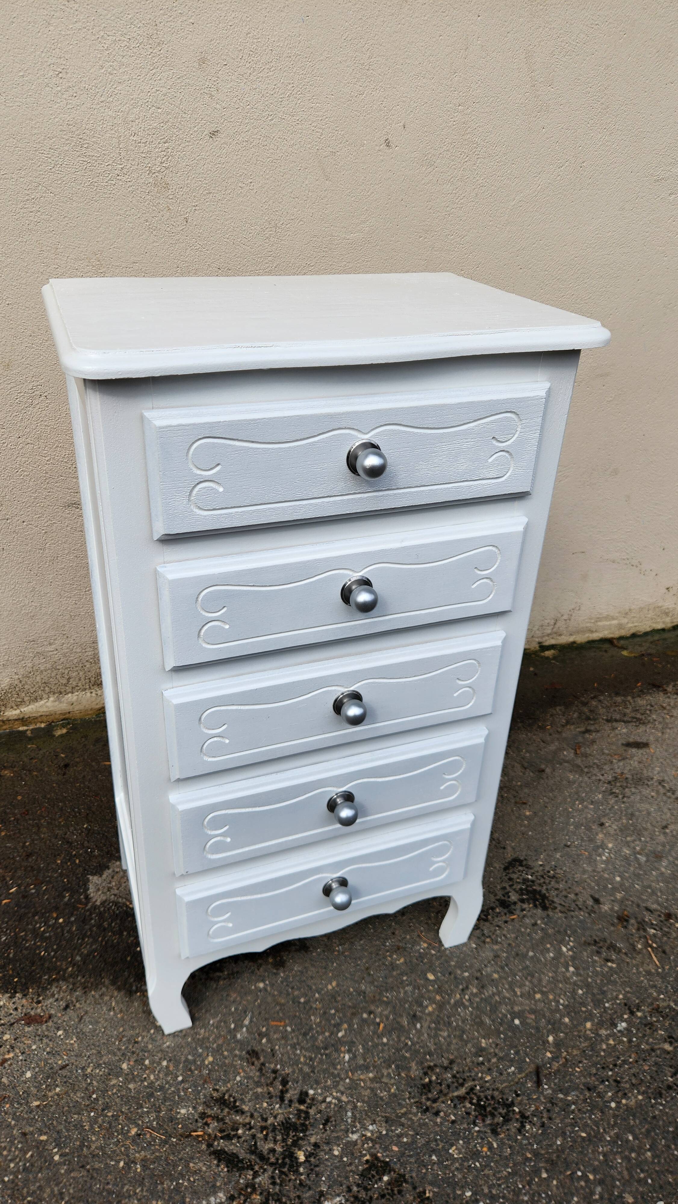beau chifonnier 5 tiroirs blanc en bois