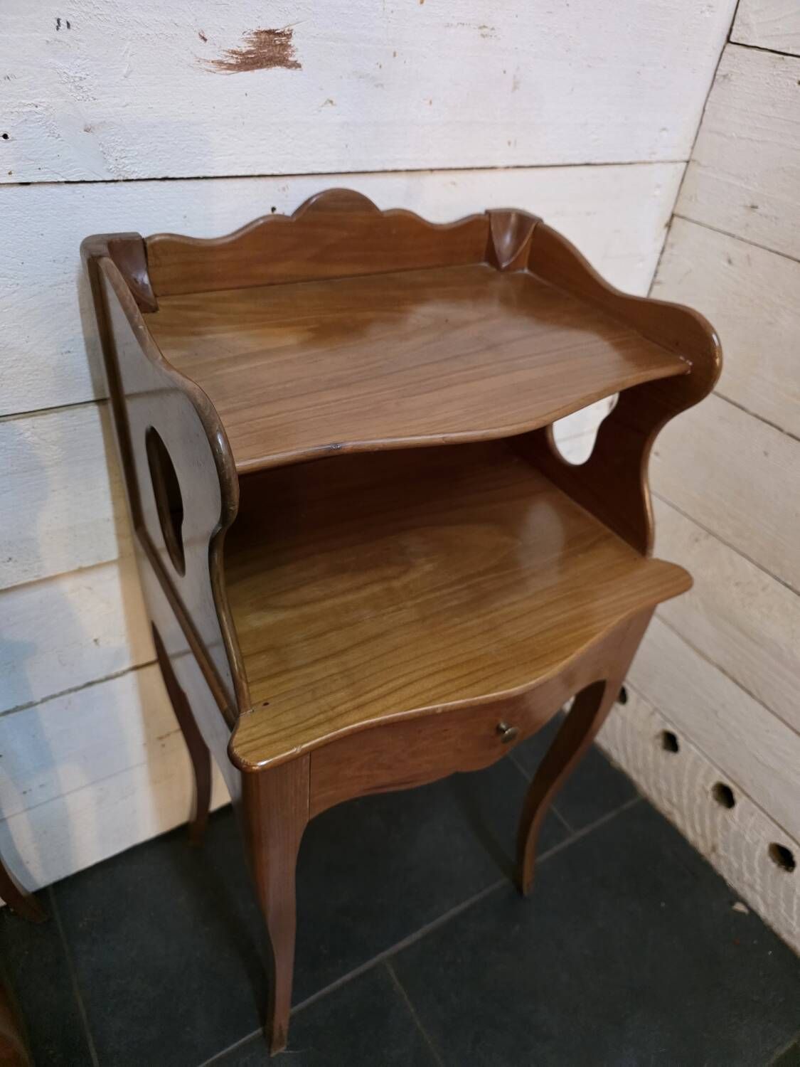 Pair of Louis XV style curved bedside tables in cherry wood