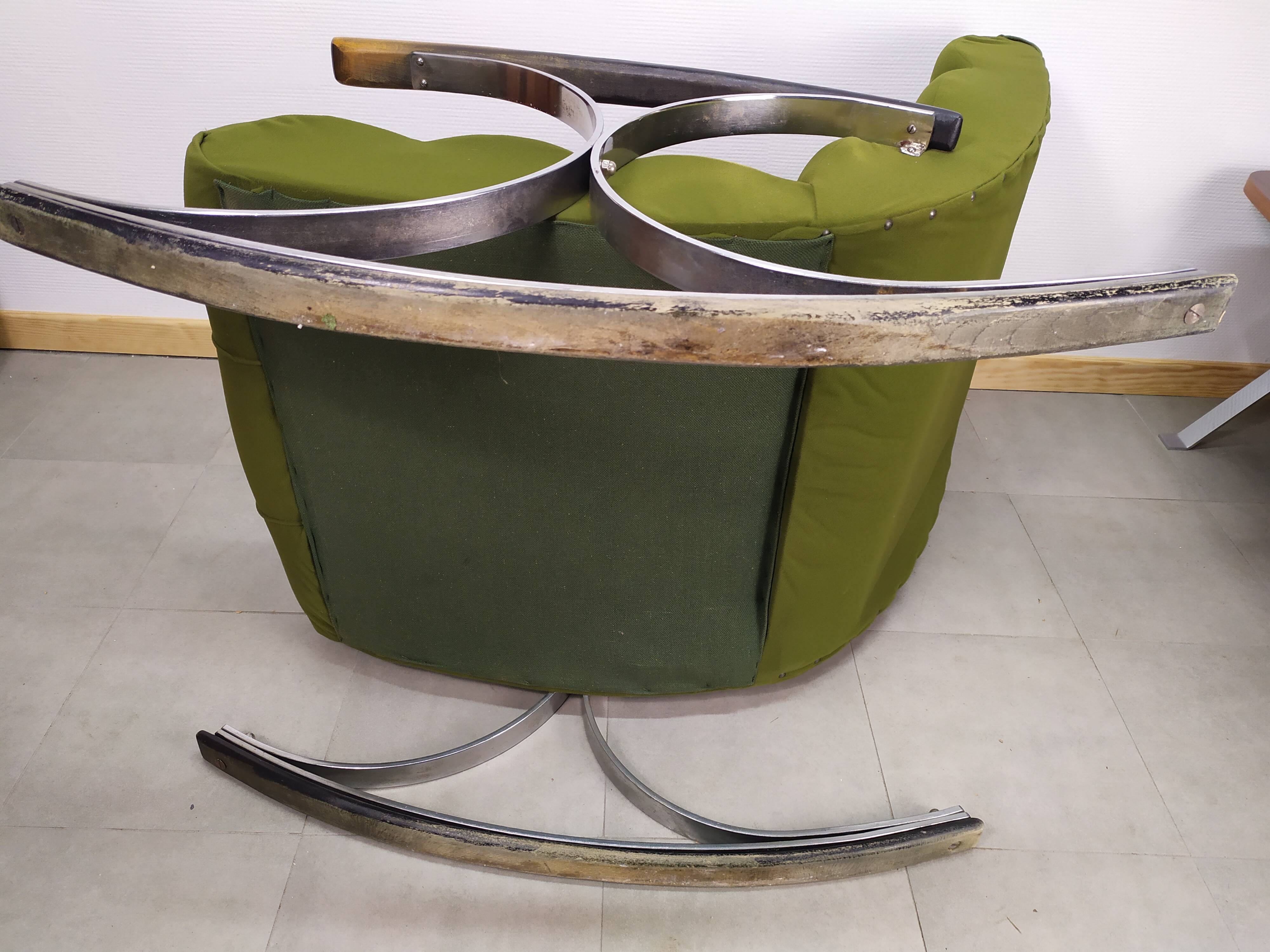 Rocking chair fauteuil a bascule chrome vert - vintage