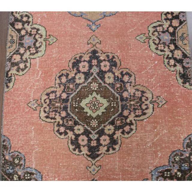 Vintage Turkish Oushak Handmade Wool Cotton Orange Runner Rug 92x378
