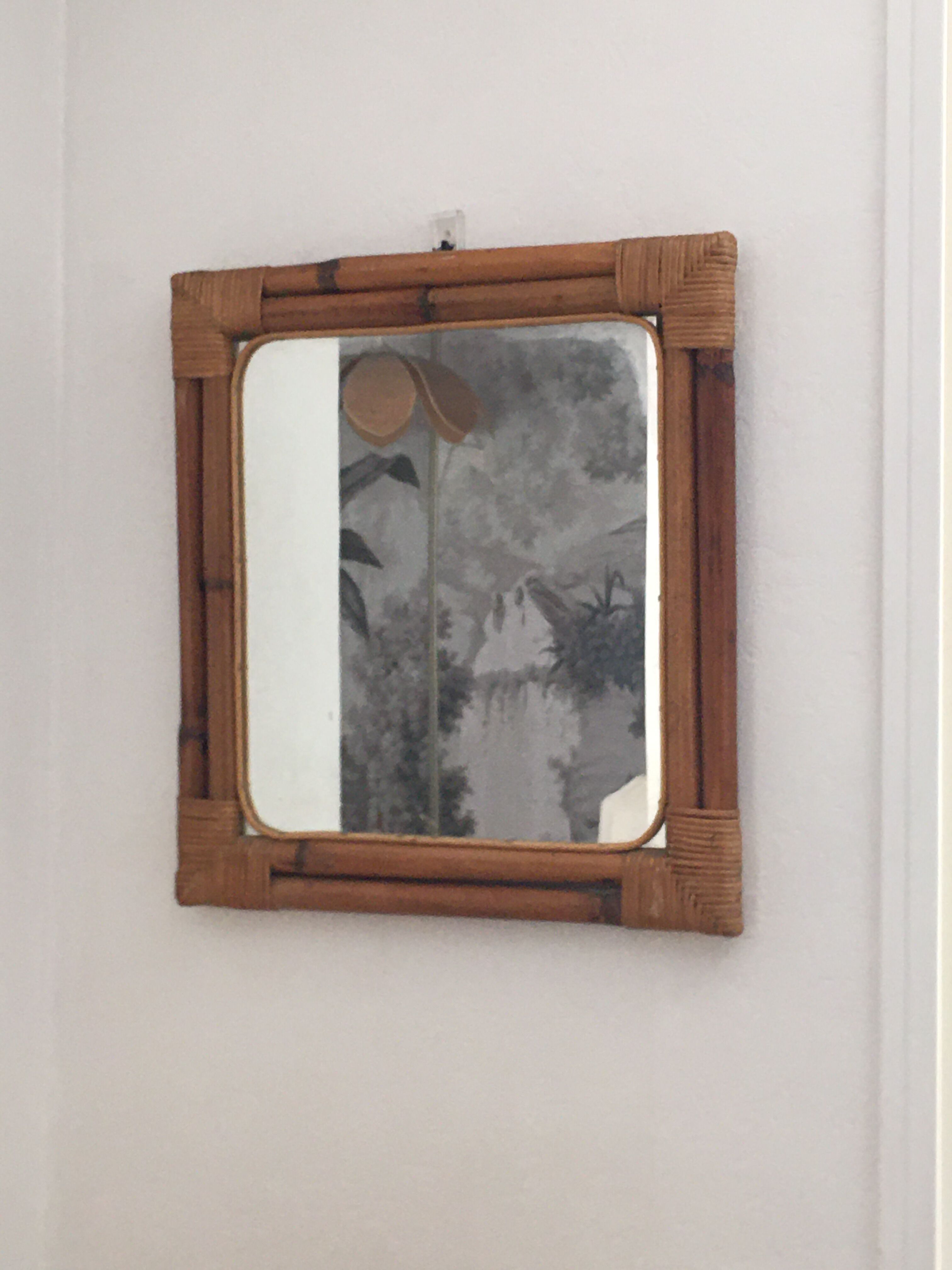 70s rattan mirror