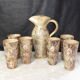 Vintage orangeade service in ceramic greige with decoration of a flower, 70s