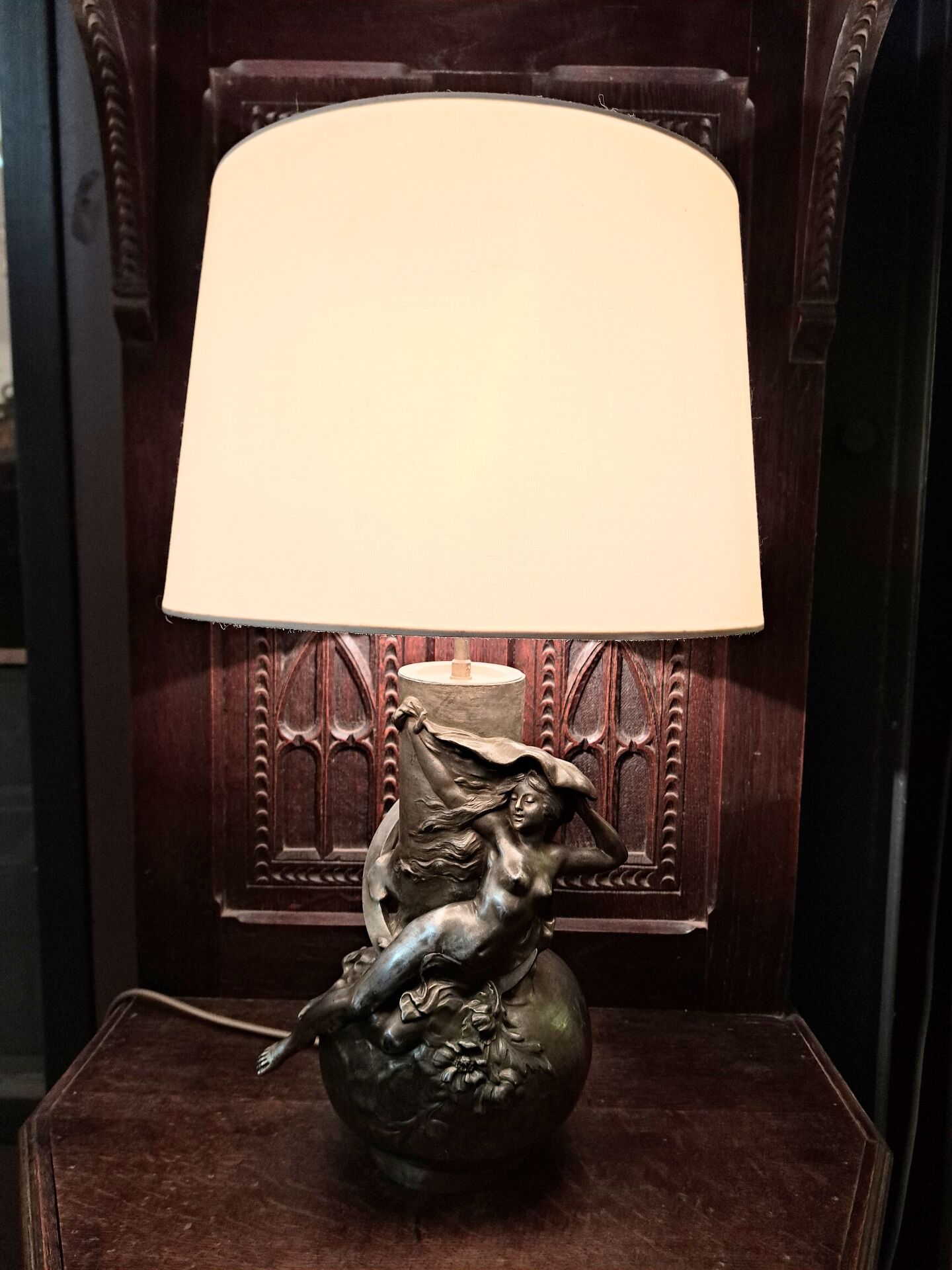 Lamp signed L. Moreau in brushed metal.