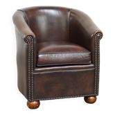 fauteuil club de luxe en cuir foncé avec pieds boule de style anglais