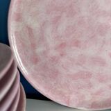 Set of 8 signed pink ceramic dessert plates - Artisan tableware