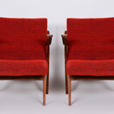 Red Mid century armchairs, made in 1960s Czechia. Original condition. Beech.