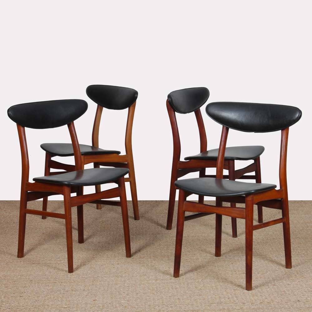 Set of 4 vintage wooden chairs in Scandinavian style, 1960.