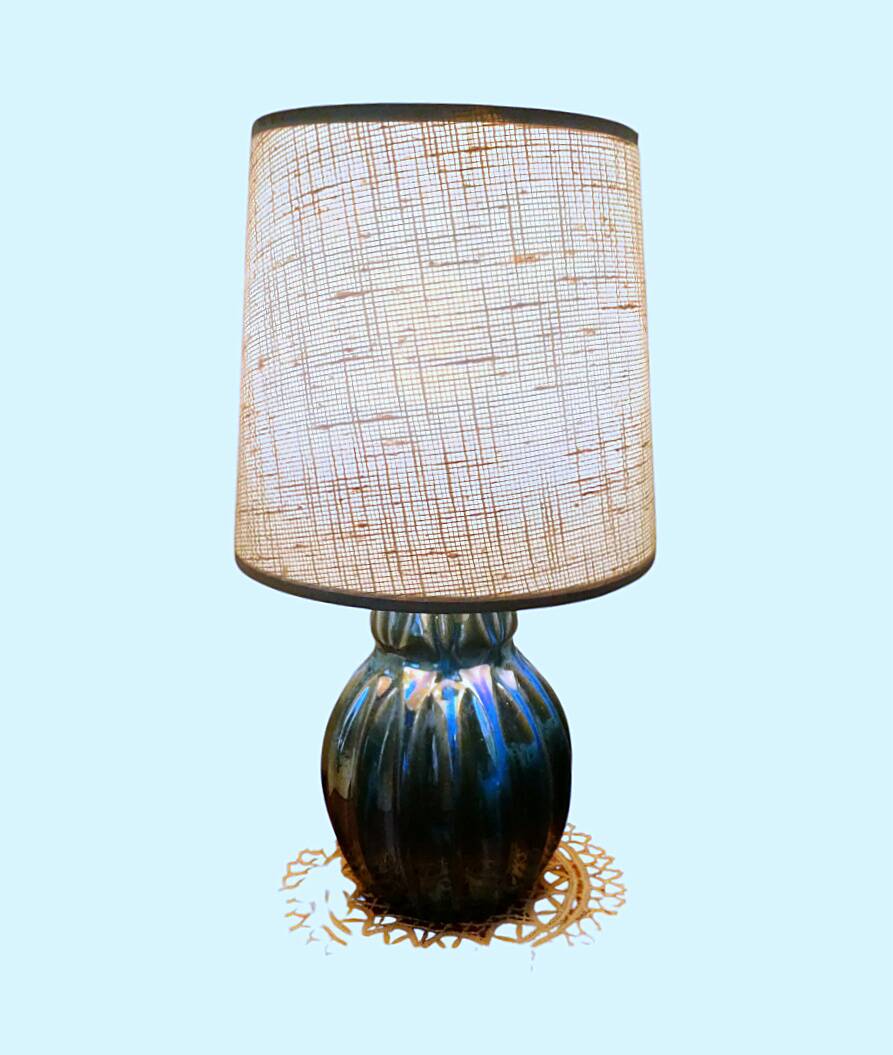 Lamp, Alphonse CYTHÈRE base, flamed stoneware RAMBERVILLIERS and fabric shade.