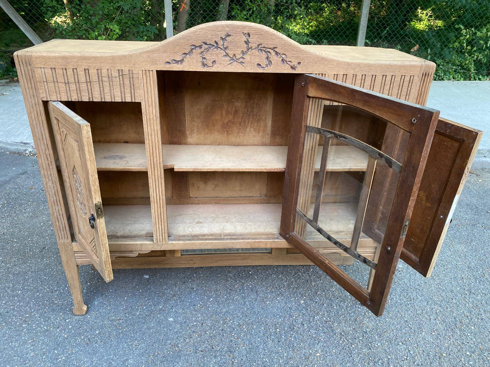 Vintage solid wood art deco 1940s display cabinet
