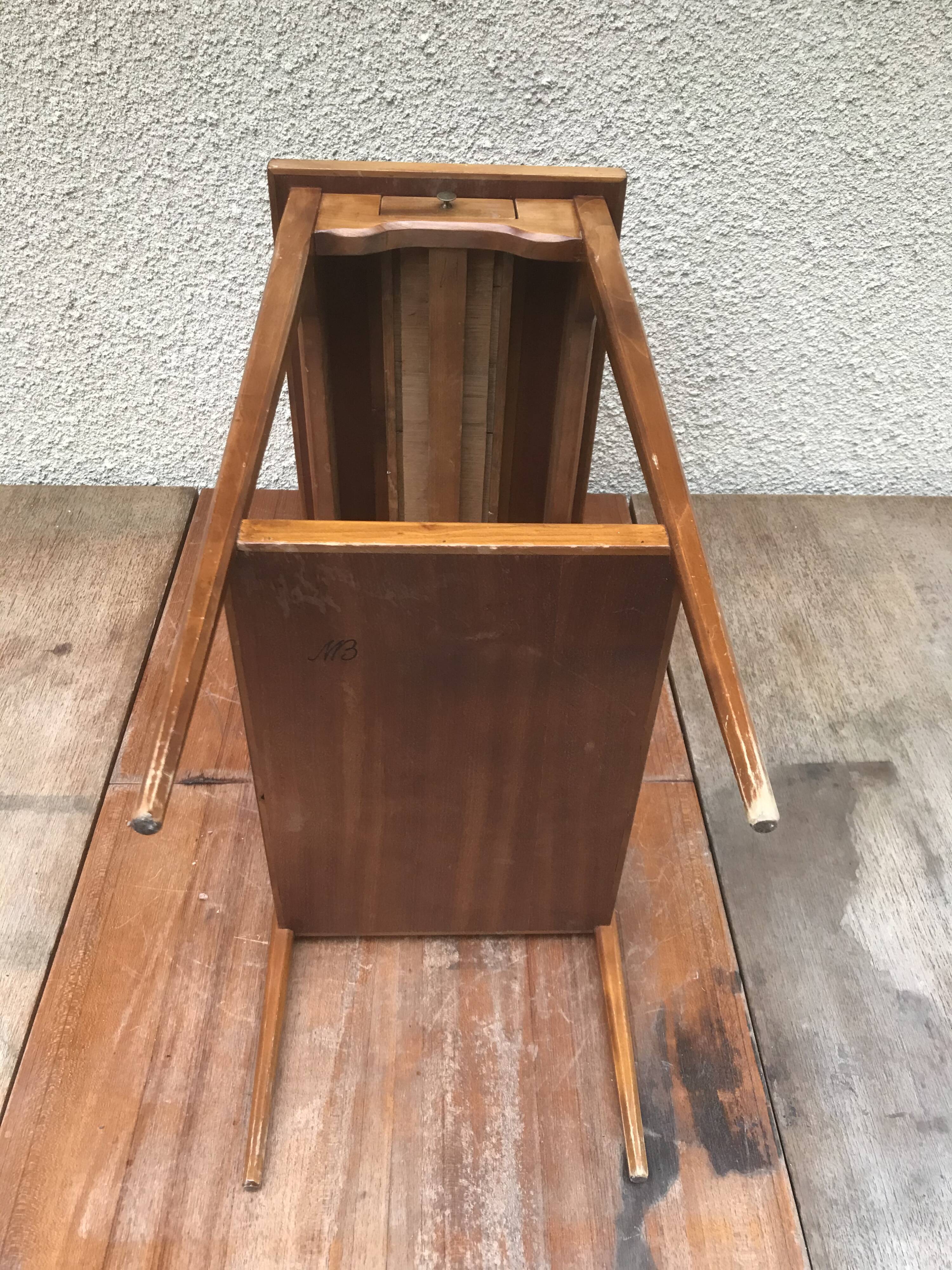 Old Table Appoint Wood Plateau Marqueté Star Feet Compass - Vintage Drawer