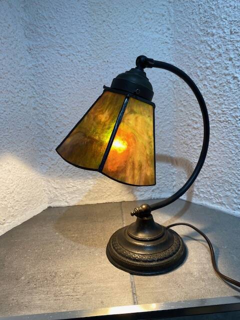 Art Deco table lamp with a glass paste shade