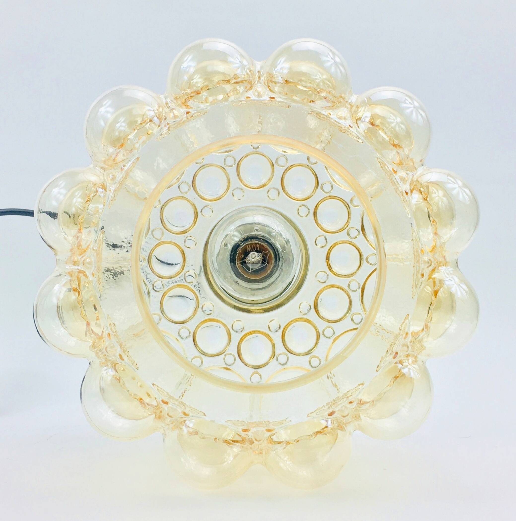 Mid-Century Amber Bubble Glass Ceiling Light/Pendant by Helena Tynell for Limburg, Germany, 1960s