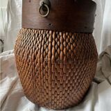 Early 20th century Chinese grain basket made of woven willow