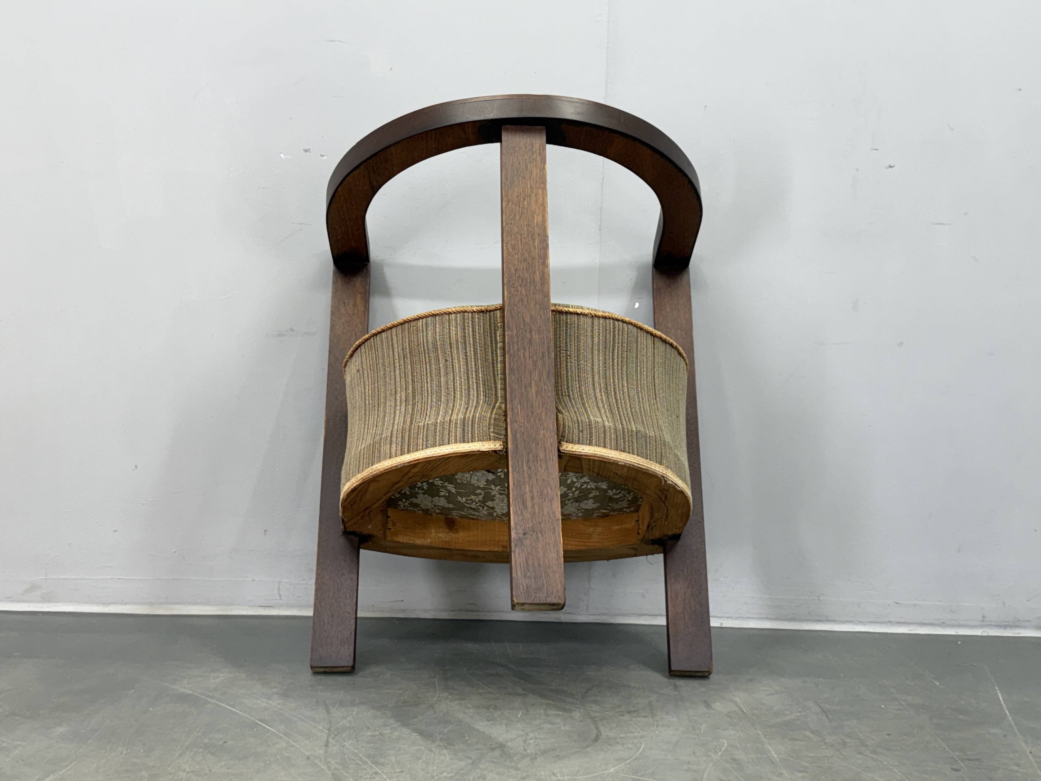 1930s Czech Art Deco Solid Oak Armchair