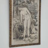 Fusain Femme nue estampe encadrée