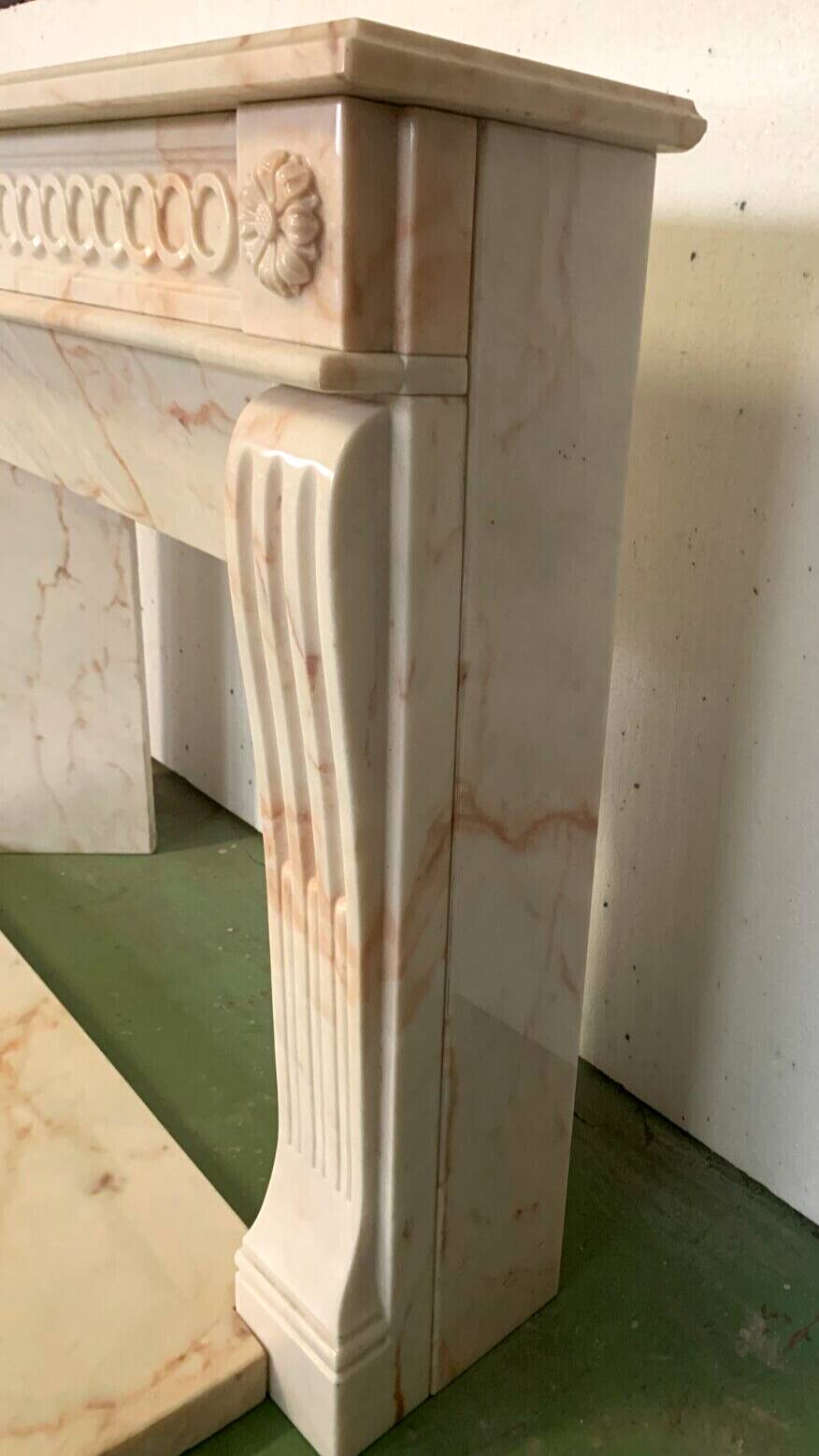 Louis XVI Style Fireplace In Pink Veined Marble XX Century