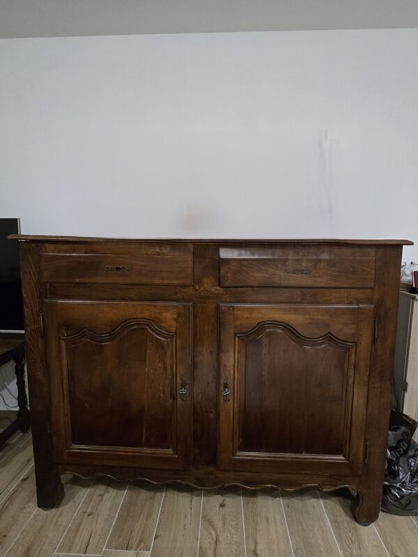 Buffet haut ancien en bois massif fin XIX e - début XX e