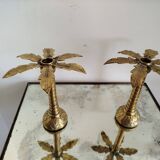 Pair of Brass Palm Tree Candlesticks, 1970s