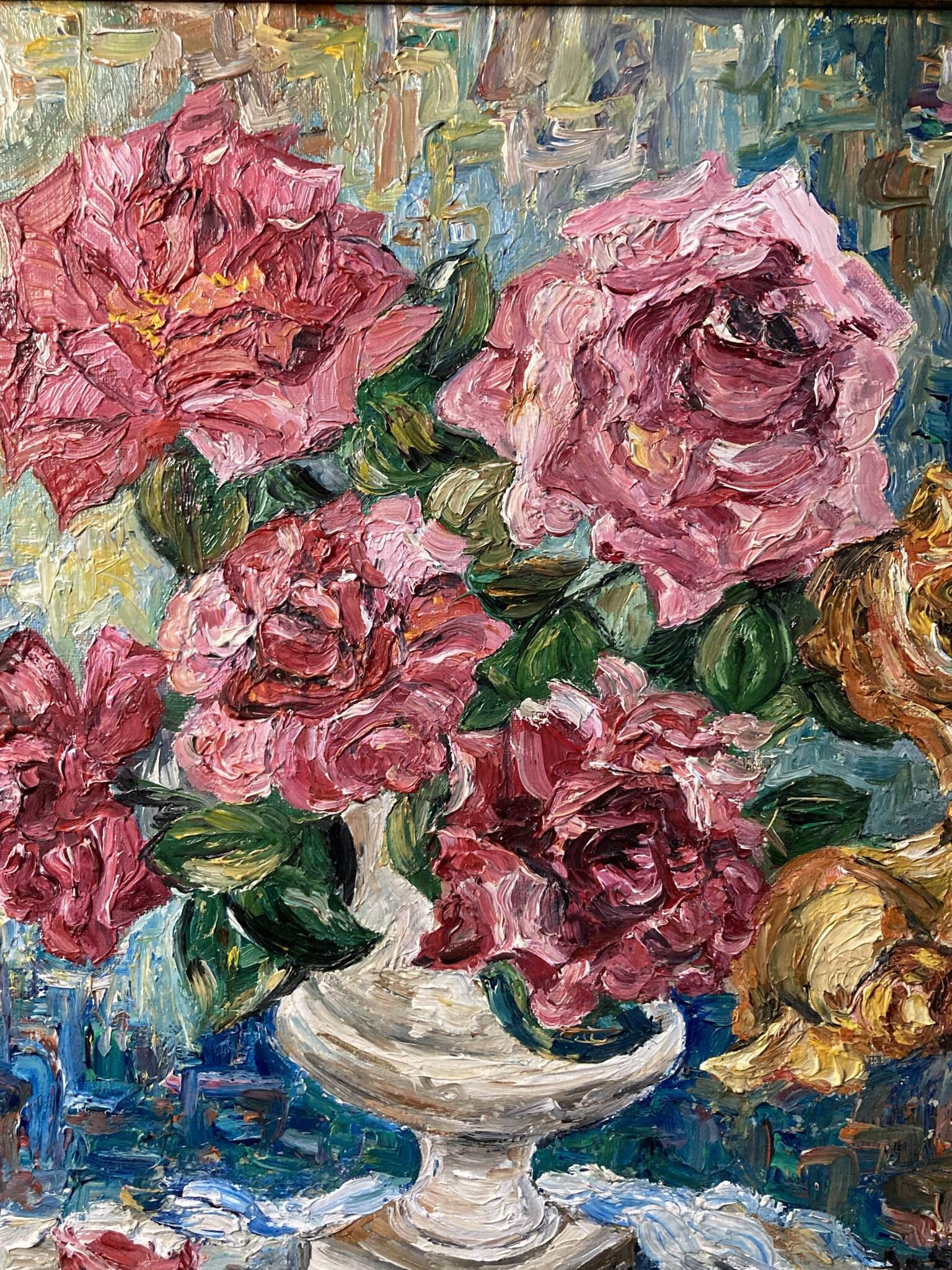 Oil on canvas still life with roses signed 20th century.