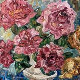 Oil on canvas still life with roses signed 20th century.