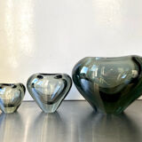 Set of 3 heart shaped Holmegaard crystal vases by Per Lutken