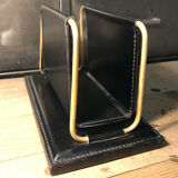 Vintage leather and brass office mail holder