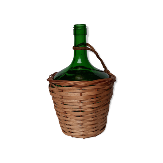 Demijohn green and wicker