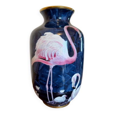 Vase flamants roses en porcelaine de Limoges
