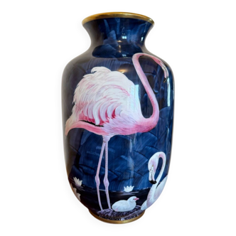 Vase flamants roses en porcelaine de Limoges