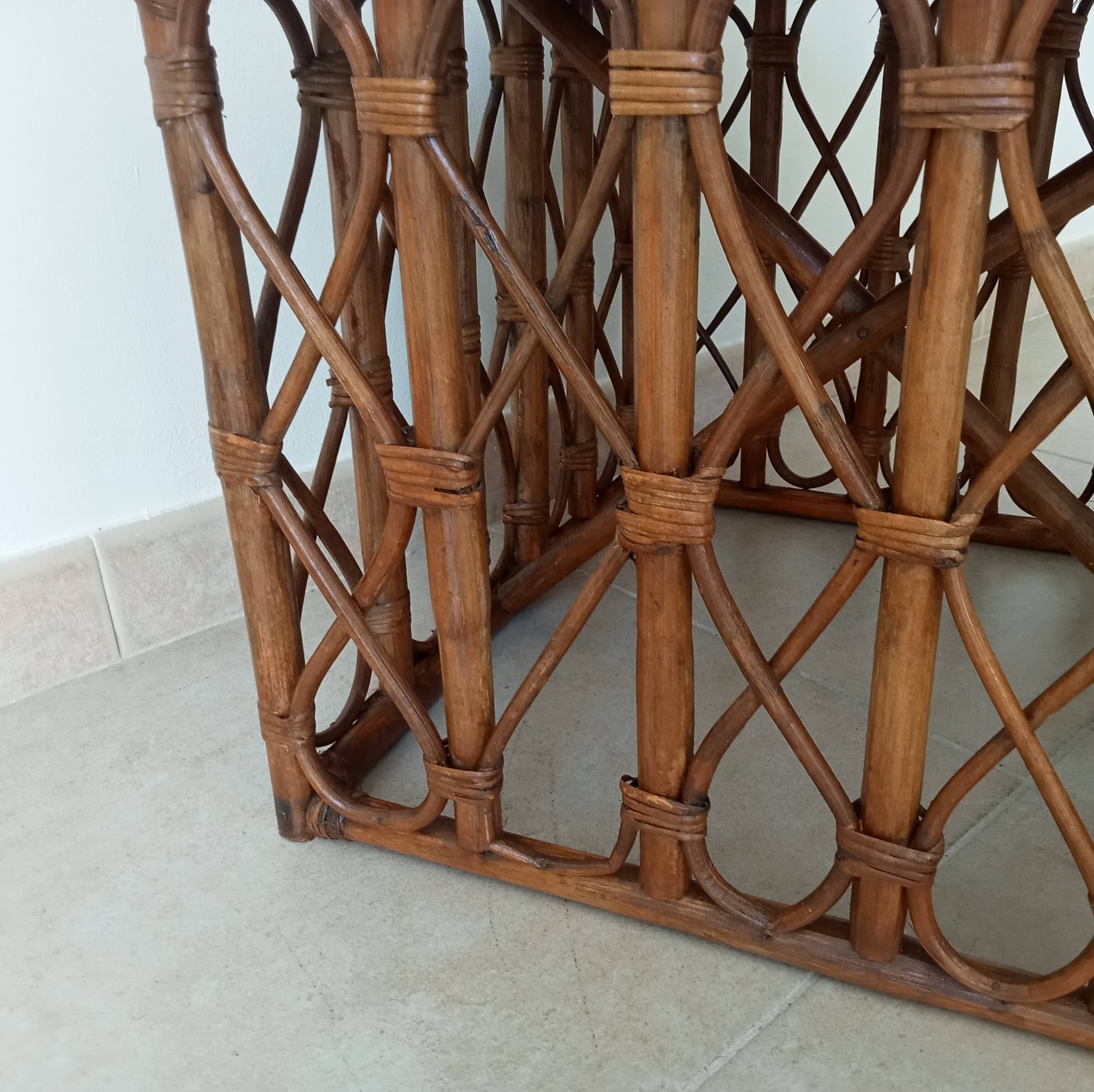 Table basse vintage en bambou et rotin années 60/70