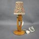 Mid-century adjustable wooden table lamp with floral shade, Czechoslovakia, 1970.