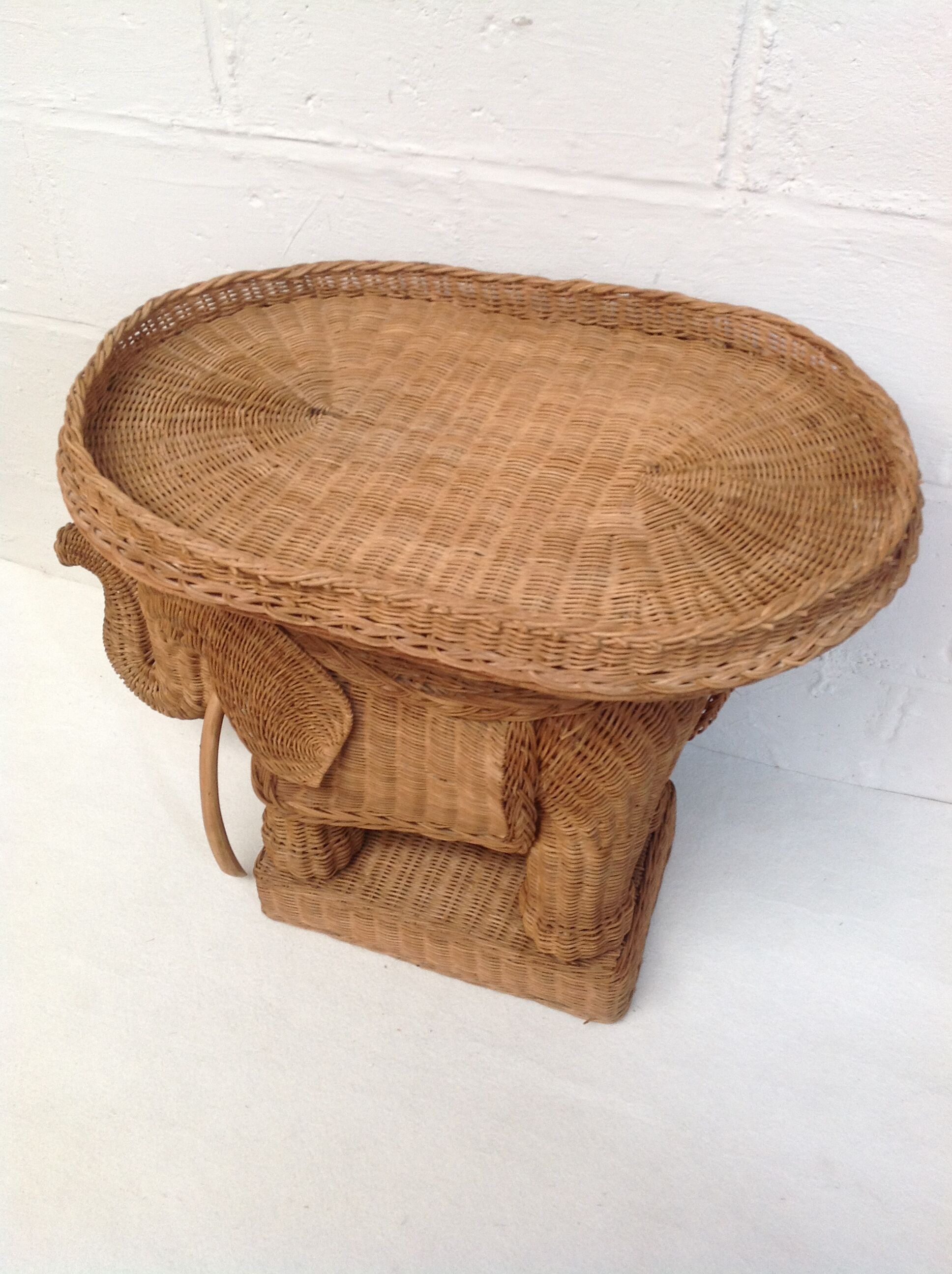 Vintage wicker elephant and rattan table