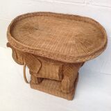 Vintage wicker elephant and rattan table