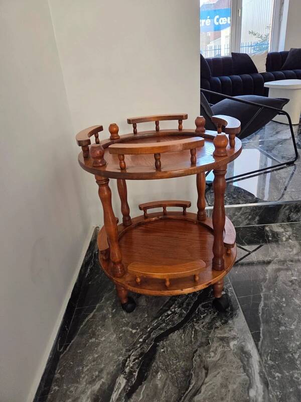 Vintage solid wood trolley on wheels