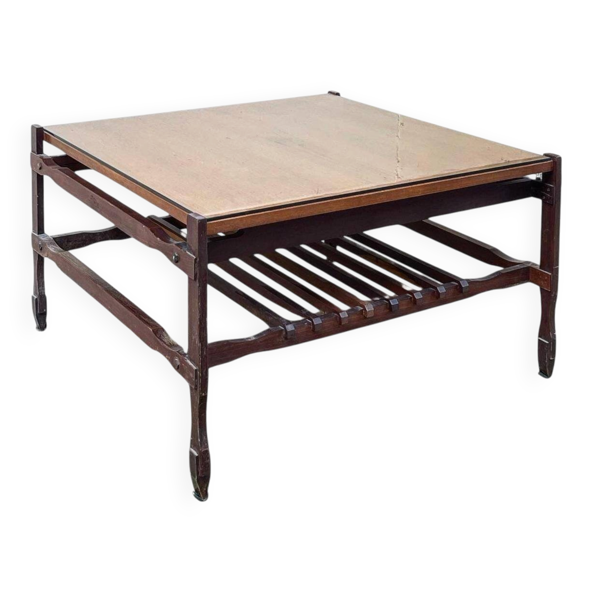 Mid Century Modern Vintage Square Occasional Table in Wood with Glass Top