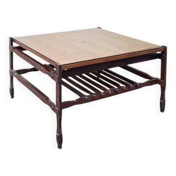 Mid Century Modern Vintage Square Occasional Table in Wood with Glass Top