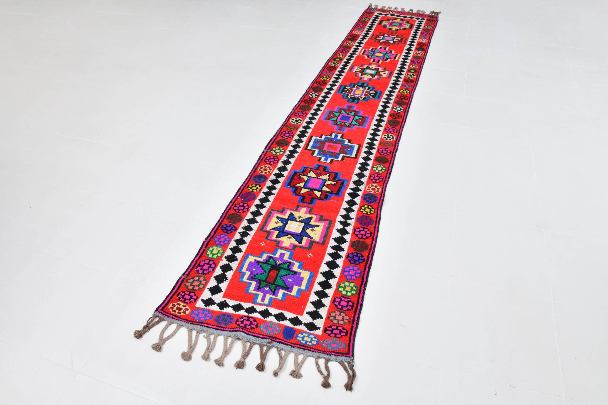 2x12 Colorful Geometric Vintage Runner Rug, 73x373Cm
