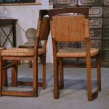 Ensemble de 5 chaises en chêne et jonc dans le goût de Charles Dudouyt 1950’s