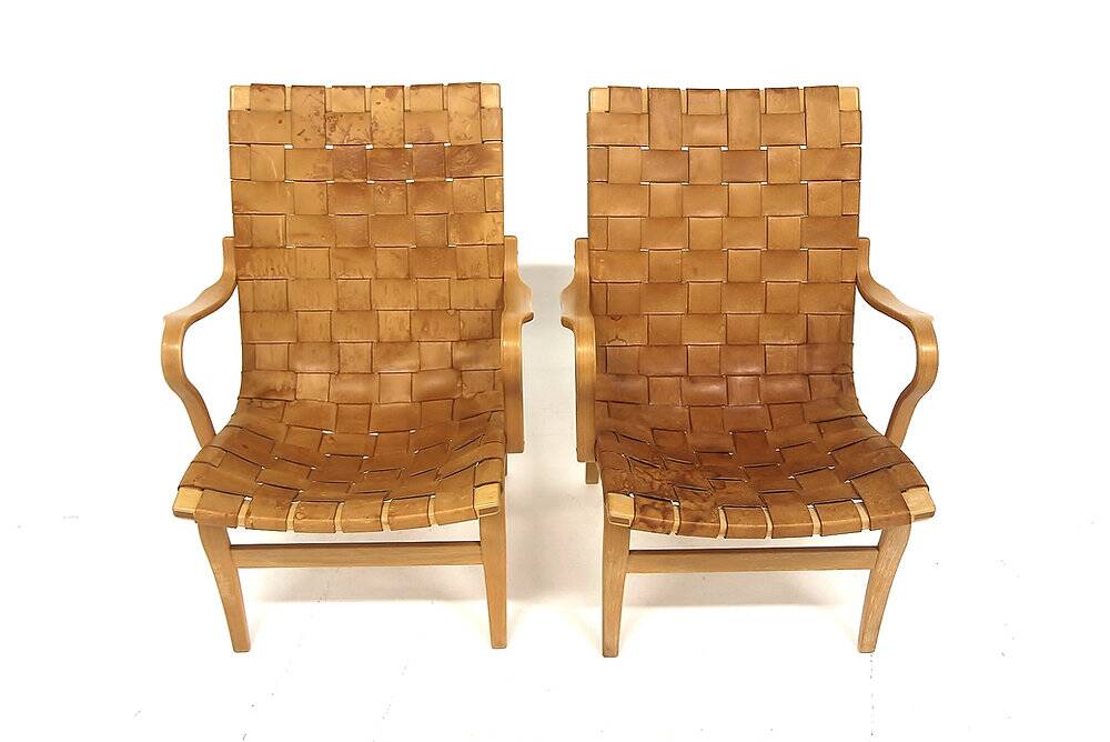 Set of 2 Scandinavian "Eva" armchairs, Bruno Mathsson, Sweden, 1970.