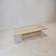 Rectangle Travertine Coffee or Side Table with Brass, Italy 1980s