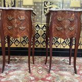 Pair of Louis XV/Transition style bedside tables in marquetry