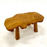 Brutalist elm magnifying glass coffee table 1970s